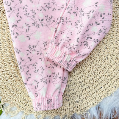  Conj. Batinha Manga Longa Anarruga Três Laços e Calça Floral - Rose